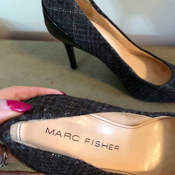 Marc Fisher brown, tweed with patten leather “Moyen” heels. - Picture 2 of 9